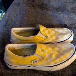 VANS yellow checkered slip ons